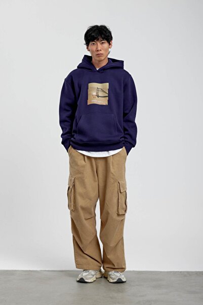 NOMARC Світло-синій худі з капюшоном і принтом