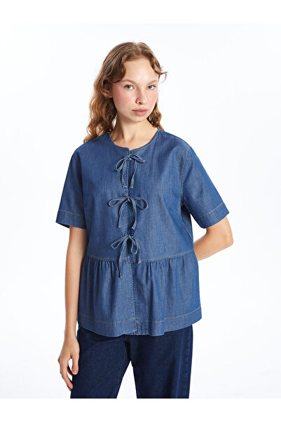 LC Waikiki Indigo Crew Neck Short Sleeve Women's Jean Shirt