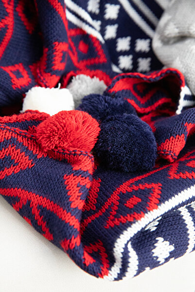 FAVORA Biocotton Knitwear Pompom Knitted Tv Blanket - Navy Blue