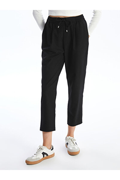 LC Waikiki Black Loose Fit Women's Trousers with Elastic Waist