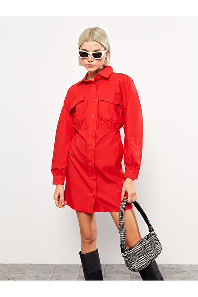 LC Waikiki Red Straight Long Sleeve Women Shirt Dress