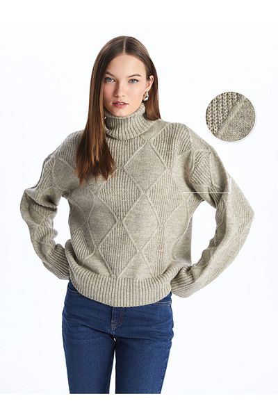 LC Waikiki Pulover de damă cu mânecă lungă, cu modele, cu gât roscat