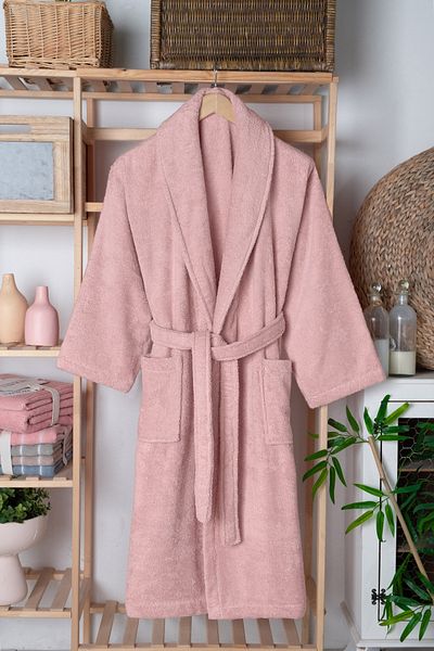 HOME 1961 Μπουρνούζι Unisex ροζ από 100% βαμβάκι - Μπουρνούζι με γιακά με υψηλή απορρόφηση νερού & μαλακό σάλι -