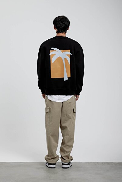 NOMARC Μαύρο φούτερ με στάμπα Holiday Palm