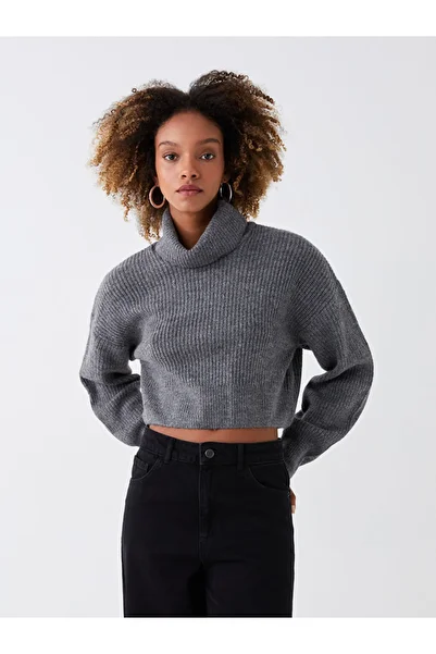 LC Waikiki Turtleneck Plain Long Sleeve Crop Women's Knitwear Sweater
