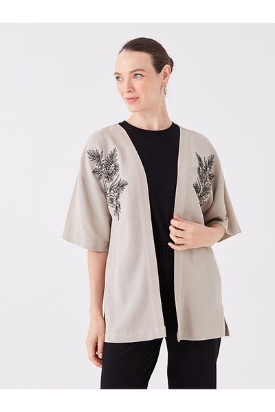 LC Waikiki Damen-Kimono – Schalkragen, bestickt, kurze Ärmel