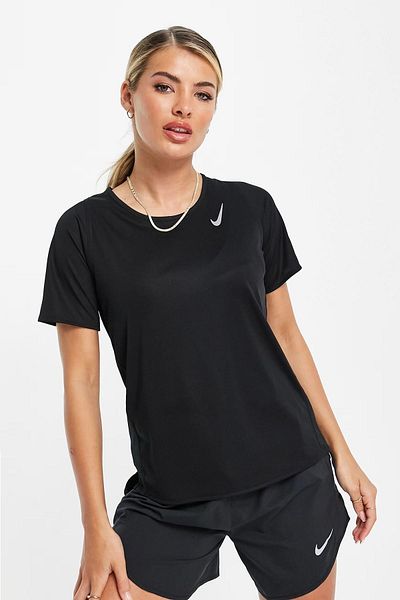 Nike Running Dri Fit Race Signlet T-Shirt Black Reflective Women's Running T-Shirt Black