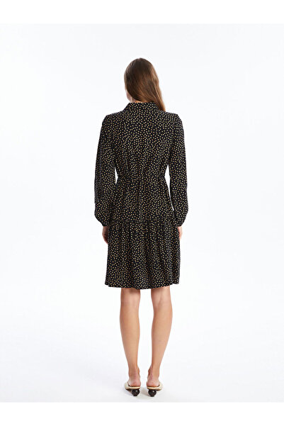 LC Waikiki Black Shirt Collar Polka Dot Maternity Dress