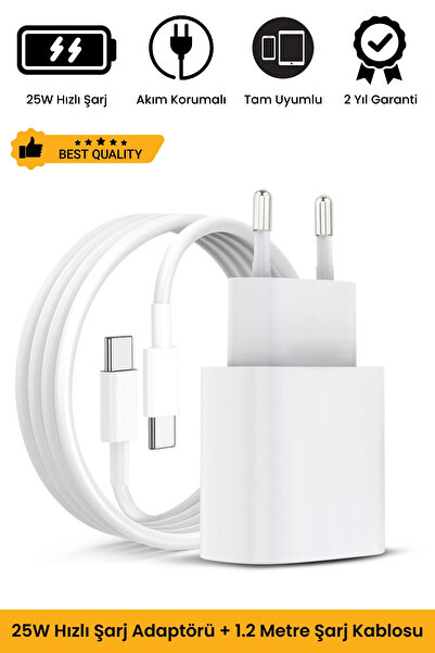 Noriyen Yeni Nesil 25W Hızlı Şarj Seti Adaptor + Type C Kablosu iPhone 15 16 Samsung Realme Oppo Vb. Uyumlu