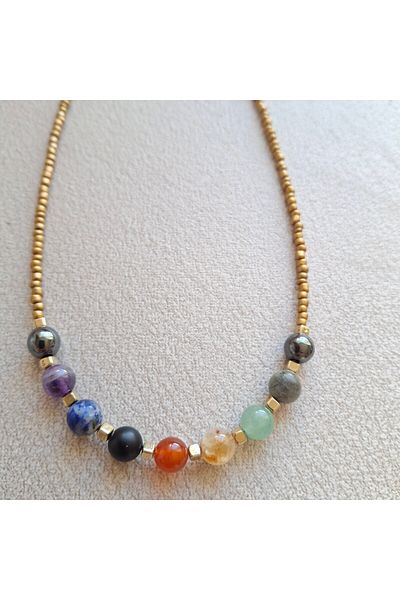 azra takı tasarım Handmade Chakra, Colorful, Natural Stone, Short Women's Necklace