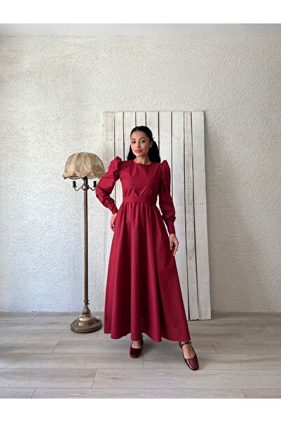 KÜÇÜĞÜM BUTİK Hidžáb Vínové popelínové šaty