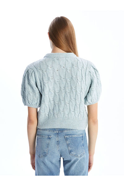 LC Waikiki Bisiklet Yaka Kendinden Desenli Kadın Triko Hırka