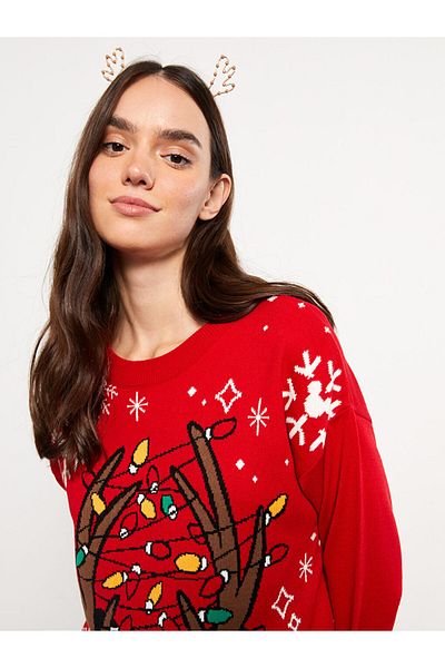 LC Waikiki Crew Neck Mickey Mouse Printed Long Sleeve Women's Knitwear Sweater