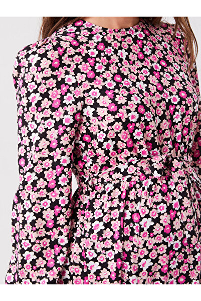 LC Waikiki LCWAIKIKI Maternity Bisiklet Yaka Çiçekli Uzun Kollu Hamile Elbise