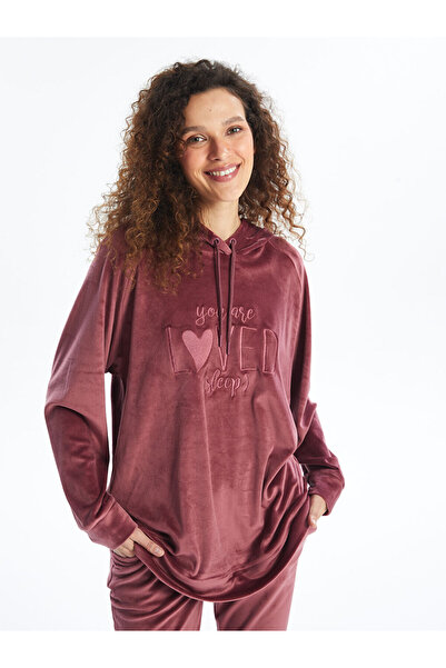 LC Waikiki Kapüşonlu Kadife Kadın Pijama Üst