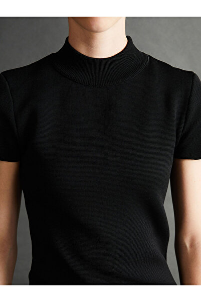 LC Waikiki Black Half Turtleneck Textured Women's Knitwear Dress