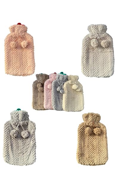 MİMOZA PARK Braided Soft Plush Pompom Warm Water Bag 2 Liters