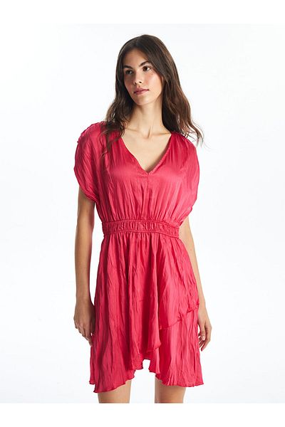 LC Waikiki Satin Women's Dress - LCW Vision, V-neck, Short Sleeve