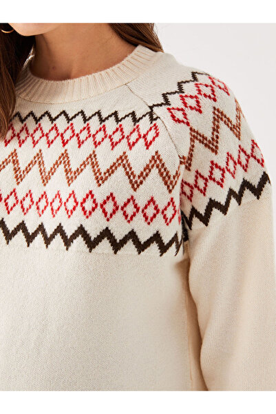 LC Waikiki طاقم الرقبة منقوشة طويلة الأكمام سترة تريكو الأمومة