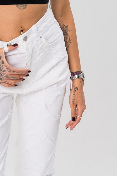 go gang own Heart Embroidery Detailed Jean Women's Trousers