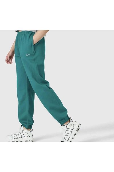 Nike Green Fleece Pant - Solo Swoosh Loose Cut High Waist Sweatpants for Women