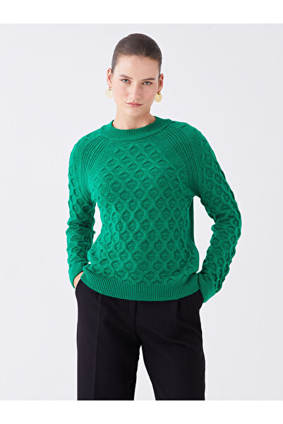 LC Waikiki Long Sleeve Crew Neck Patterned Women's Knitwear Sweater