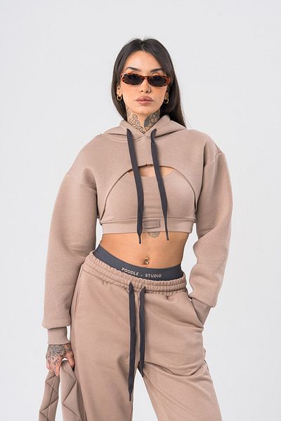 go gang own Feel Internal Crop Detailed Hooded Women's Short Sweatshirt