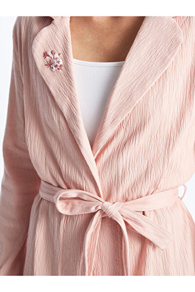 LC Waikiki Pink Shawl Collar Embroidered Long Sleeve Women's Dressing Gown