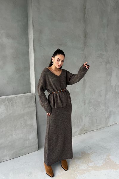 Seda Yalçın Atelier Mink Open Collar Knitwear Sweater Skirt Set