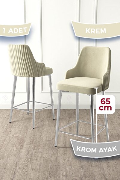 Canisa Tera Serisi 1 Adet Babyface Kumaş 65 cm Krom Kaplama Ayaklı Krem Bar S...