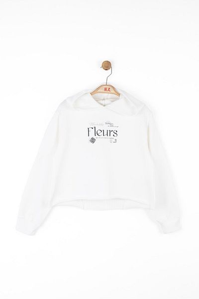 NK Girl's Cotton Back Tirko Detailed Fleurs Sweatshirt