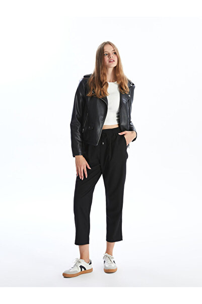 LC Waikiki Black Loose Fit Women's Trousers with Elastic Waist