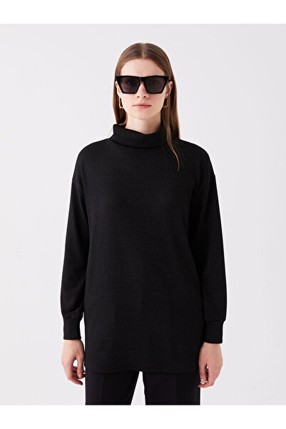 LC Waikiki Black Turtleneck Plain Long Sleeve Oversized Women's Tunik