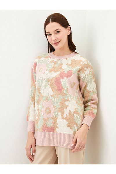 LC Waikiki Lw - Crew Neck Patterned Long Sleeve Women's Knitwear Tunic