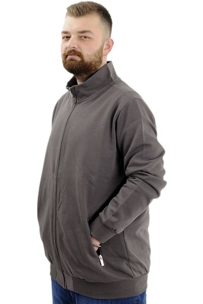 ModeXL Men's Cardigan - Plus Size, Zip-Up, Stand Collar, Stell Smoked 20571
