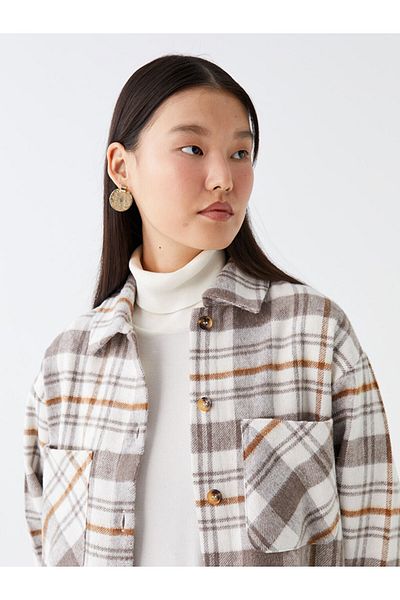 LC Waikiki Lcw Modest kockás hosszú ujjú, túlméretezett női favágó ingkabát