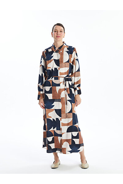 LC Waikiki فستان قميص نسائي بأكمام طويلة ونقوش متنوعة