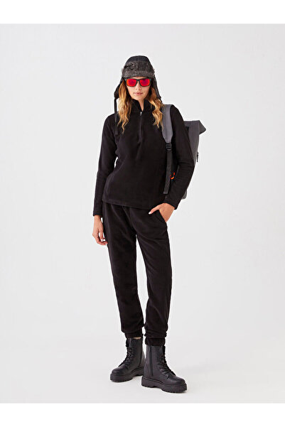 LC Waikiki Black Elastic Waist Straight Fleece Women's Jogger Sweatpants