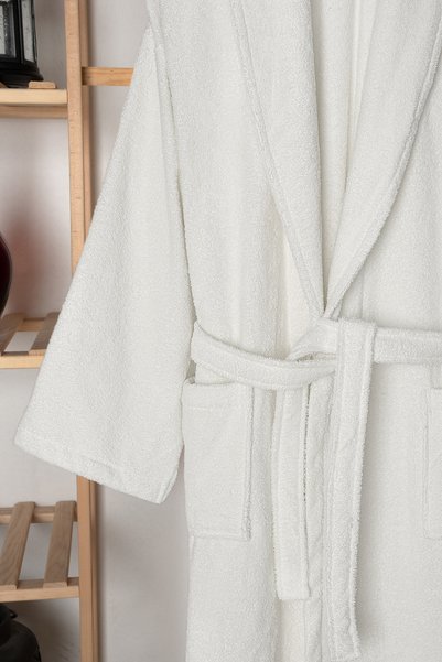 HOME 1961 100% Cotton Unisex Cream Color Bathrobe - High Water Absorbent & Soft Shawl Collar Bathrobe -