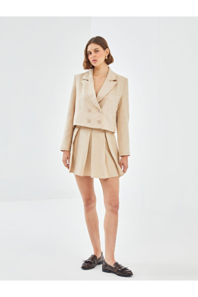 LC Waikiki Γυναικεία πλισέ φούστα με φερμουάρ στη μέση σε μπεζ χρώμα