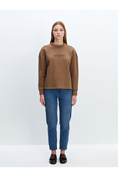 LC Waikiki Дамски дебел суитшърт с щампа и кръгло деколте