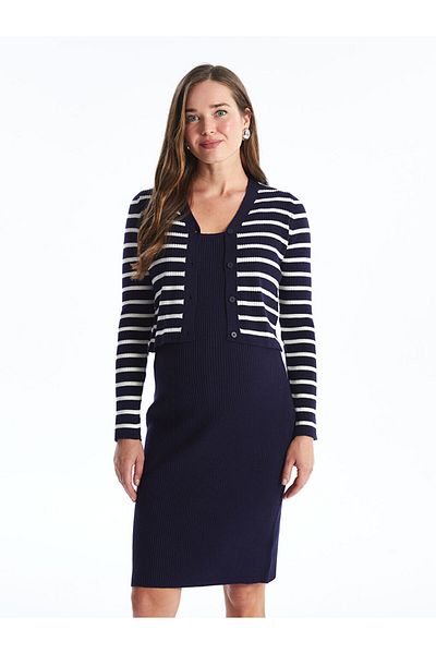 LC Waikiki LCWAIKIKI maternity Knitwear Dress and Cardigan Set - U Collar