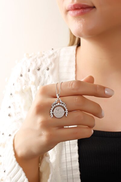 SUNSHINE 925 Ayar Rodyum Kaplamalı  Zirkon Taşlı,Dönünce Seni Seviyorum Yazan Gümüş Kolye Modeli