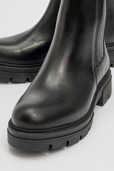 Dericlub Kadın Kalın Tabanlı Comfort Esnek Bantlı Fermuarlı Günlük Bot Gerçek Deri Br 66302 Siyah