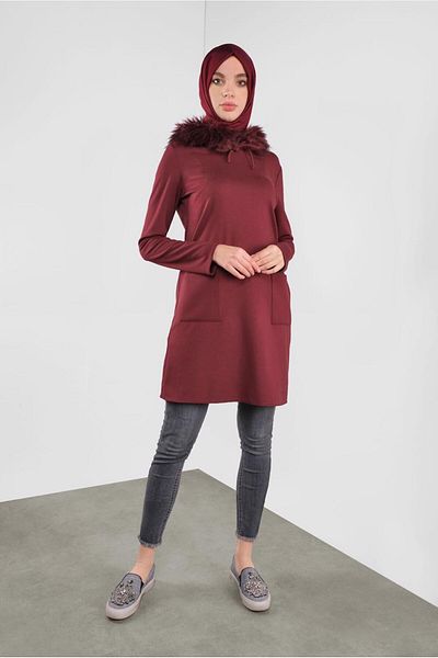 Alvina Fur Hooded Tunic - Lace-Up Model 41292