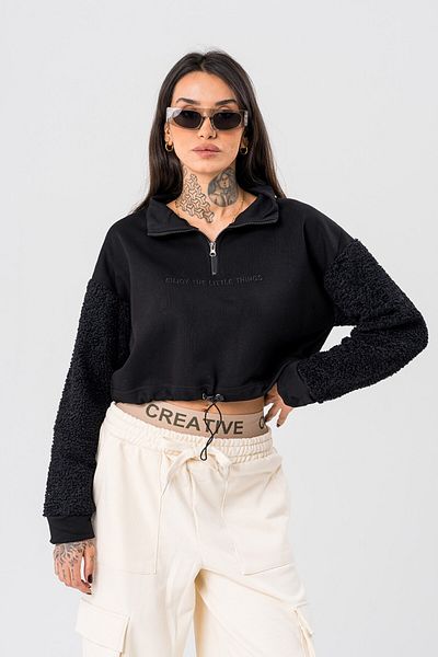go gang own Bucurați-vă de hanorac pentru femei Crop cu mâneci de pluș