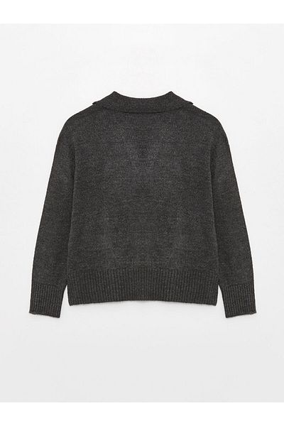 LC Waikiki Einfarbiger langärmliger Damen-Strickpullover mit Hemdkragen