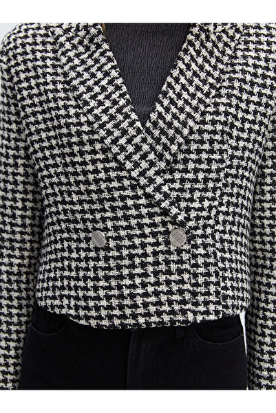 LC Waikiki Black Double Breasted Collar Patterned Women's Blazer Jacket