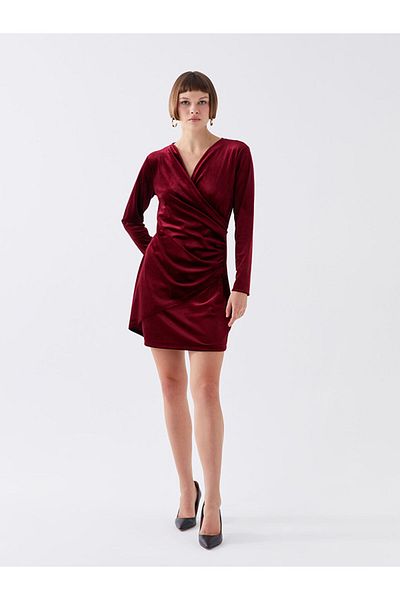 LC Waikiki Zweireihiges, langärmeliges Damenkleid mit Kragen und Lederoptik