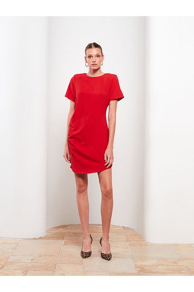 LC Waikiki Lcw Vision Red Crew Neck Straight Short Sleeve Women's Bodycon Dress